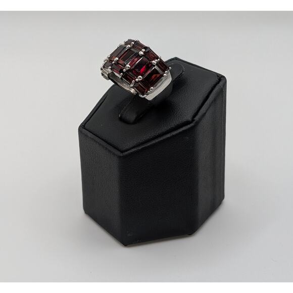 JTV Sterling Silver Red Garnet Baguette Band Ring Size 5 925 Wide Dome - Picture 3 of 9
